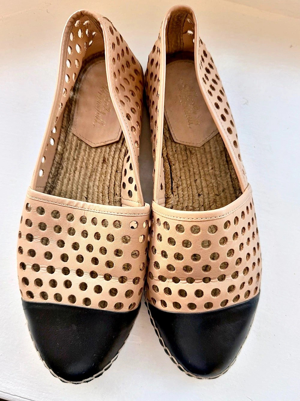 Loeffler Randall laser cut leather espadrilles in Tan & Black